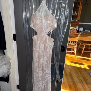 Sherri Hill White Lace Prom Dress